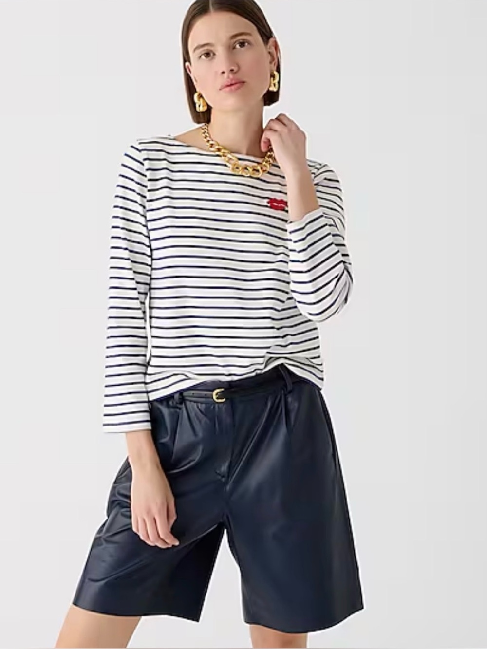 J Crew Boatneck top white & navy stripes SZ XXL embroidered red kiss nautical - Picture 4 of 9